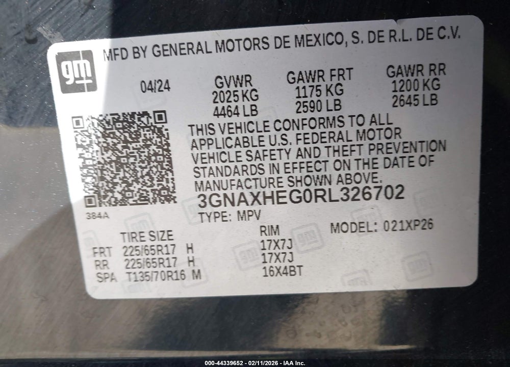 2024 CHEVROLET EQUINOX FWD LS VIN: 3GNAXHEG0RL326702