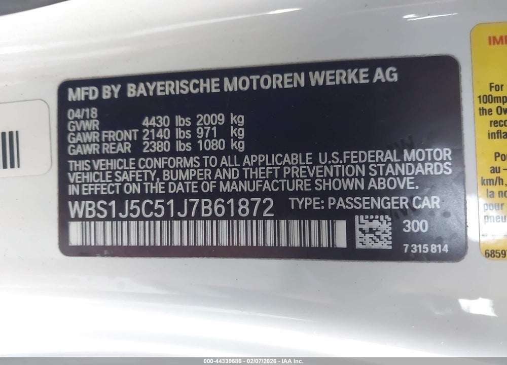 2018 BMW M2 VIN: WBS1J5C51J7B61872