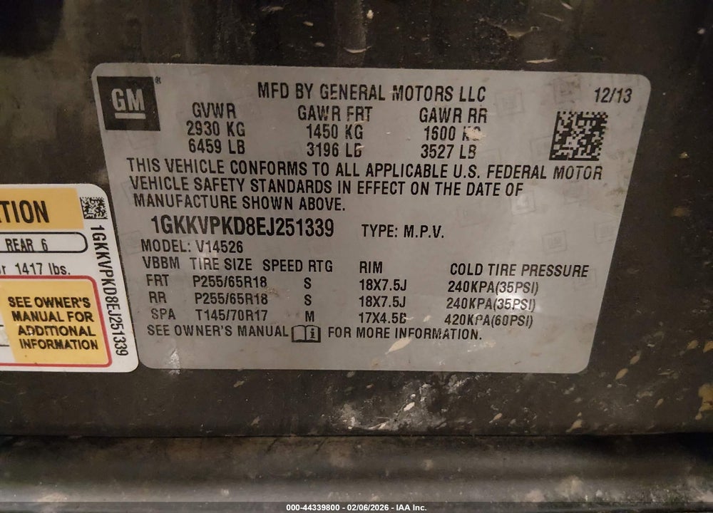2014 GMC ACADIA SLE-2 VIN: 1GKKVPKD8EJ251339