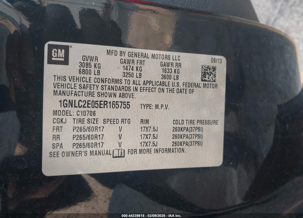 2014 CHEVROLET TAHOE COMMERCIAL FLEET VIN: 1GNLC2E05ER165755