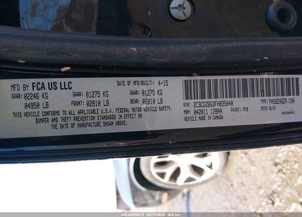 2015 DODGE CHALLENGER SXT PLUS VIN: 2C3CDZBG3FH835048