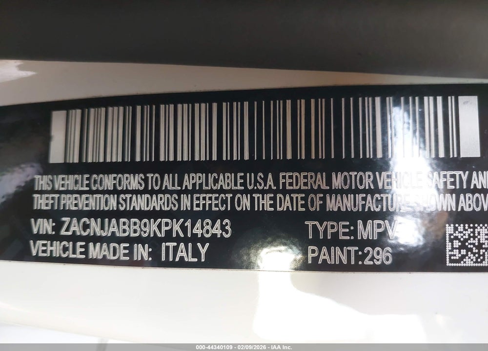 2019 JEEP RENEGADE ALTITUDE FWD VIN: ZACNJABB9KPK14843