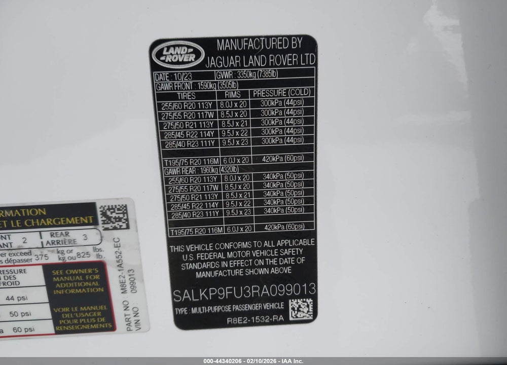2024 LAND ROVER RANGE ROVER P400 SE VIN: SALKP9FU3RA099013