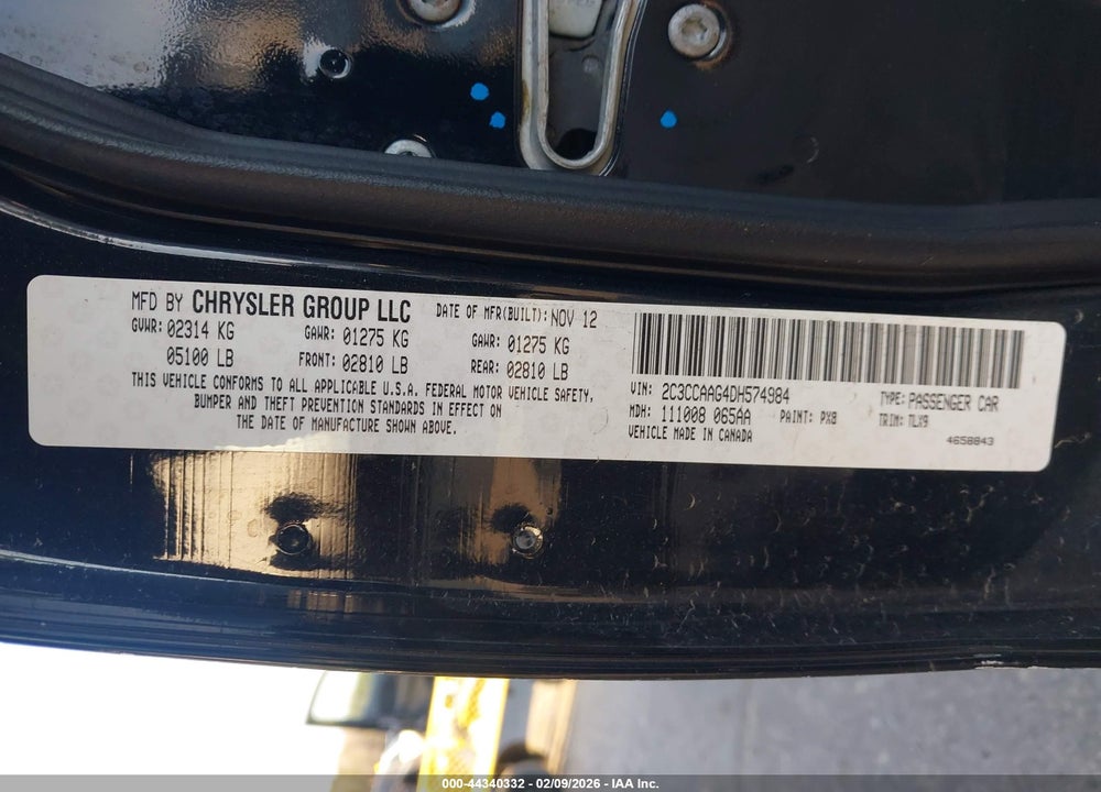 2013 CHRYSLER 300 MOTOWN VIN: 2C3CCAAG4DH574984
