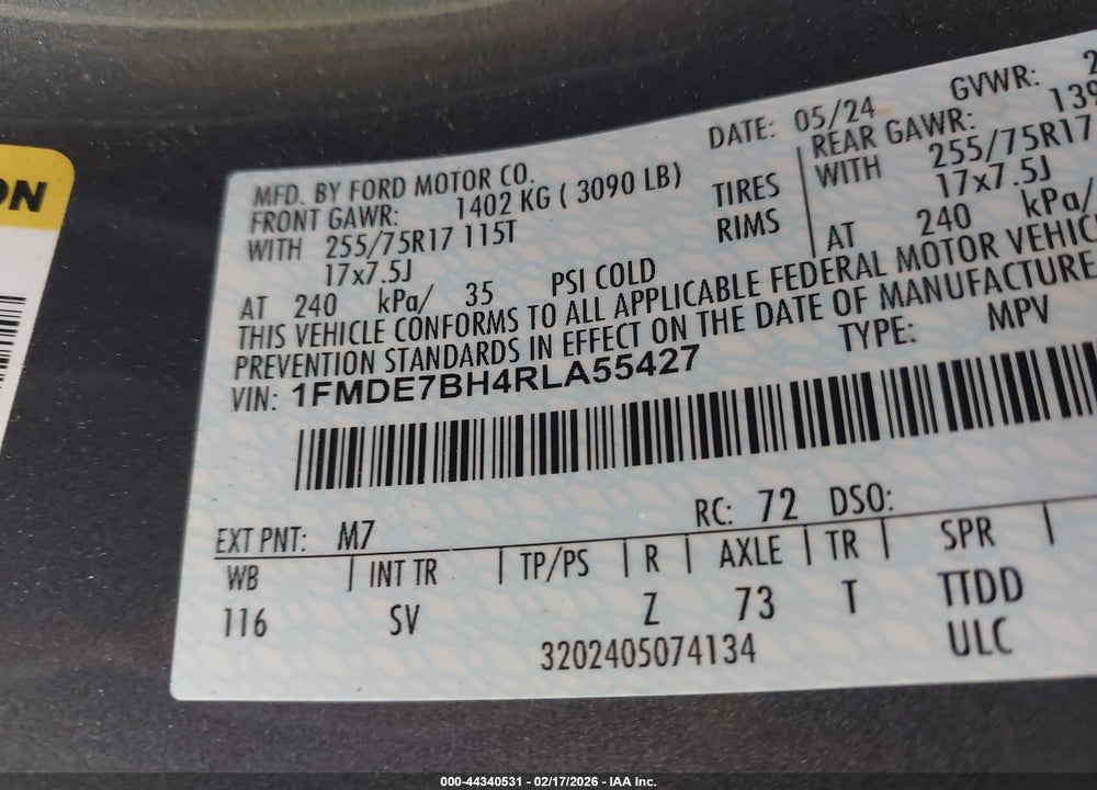 2024 FORD BRONCO BIG BEND VIN: 1FMDE7BH4RLA55427