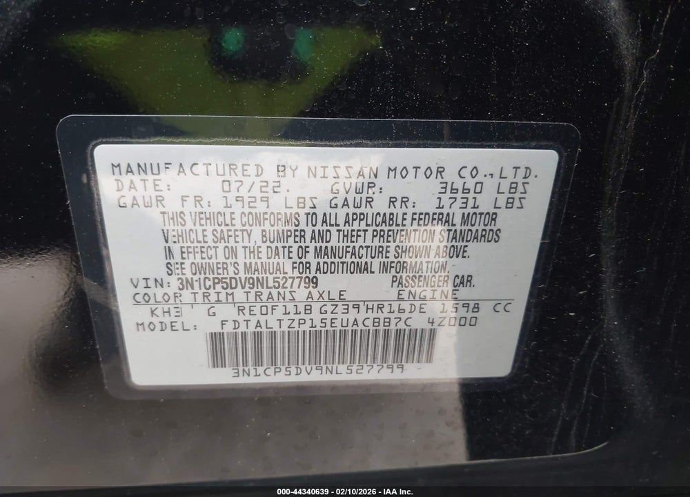 2022 NISSAN KICKS SR XTRONIC CVT VIN: 3N1CP5DV9NL527799