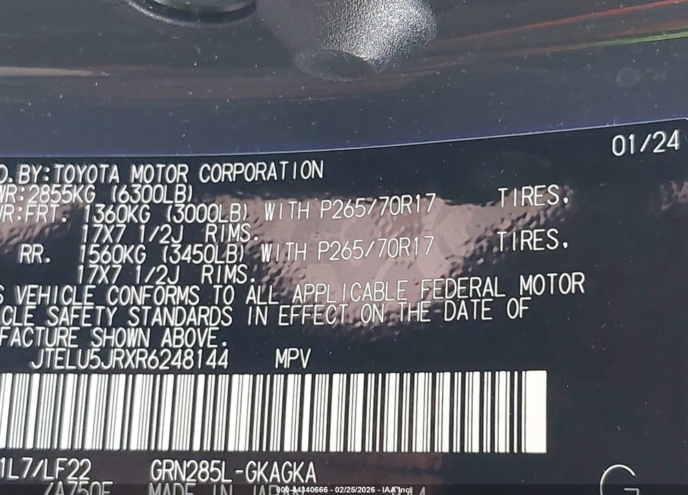 2024 TOYOTA 4RUNNER VIN: JTELU5JRXR6248144
