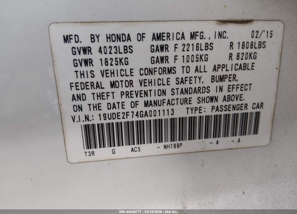2016 ACURA ILX PREMIUM PACKAGE/TECHNOLOGY PLUS PACKAGE VIN: 19UDE2F74GA001113