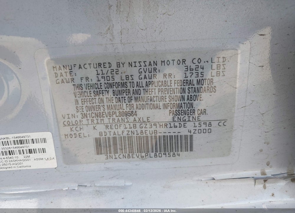 2023 NISSAN VERSA 1.6 SV XTRONIC CVT VIN: 3N1CN8EV6PL809584