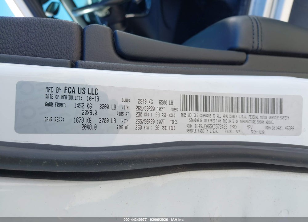 2019 JEEP GRAND CHEROKEE ALTITUDE 4X2 VIN: 1C4RJEAG5KC572423