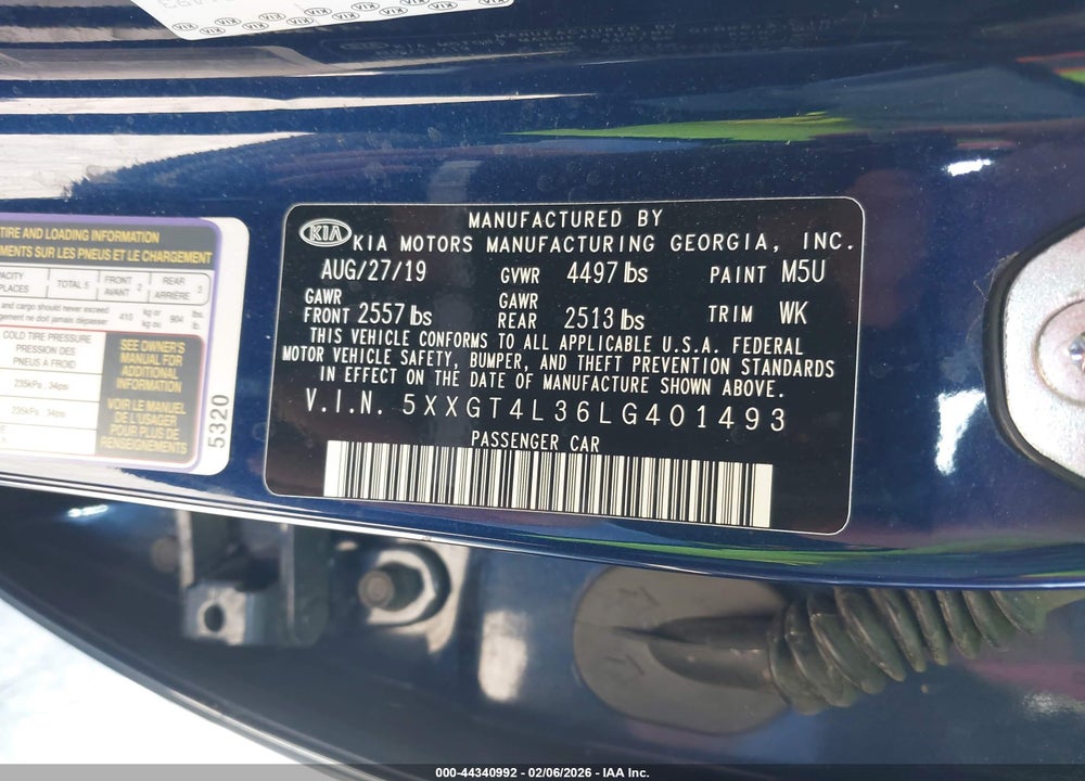2020 KIA OPTIMA S VIN: 5XXGT4L36LG401493