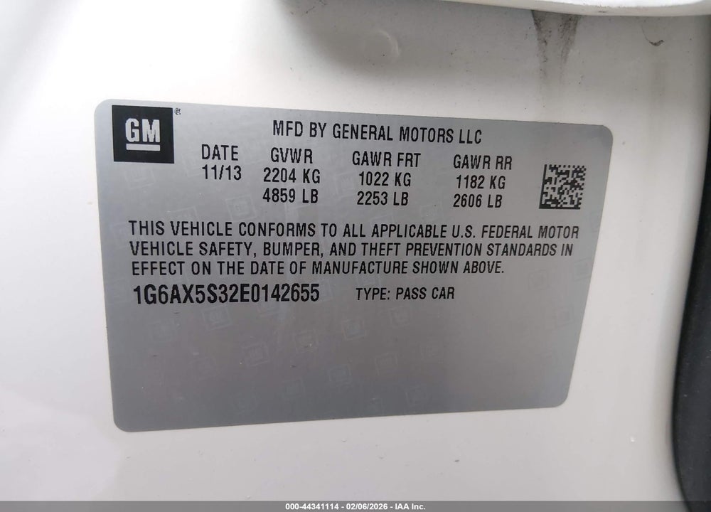 2014 CADILLAC CTS LUXURY VIN: 1G6AX5S32E0142655