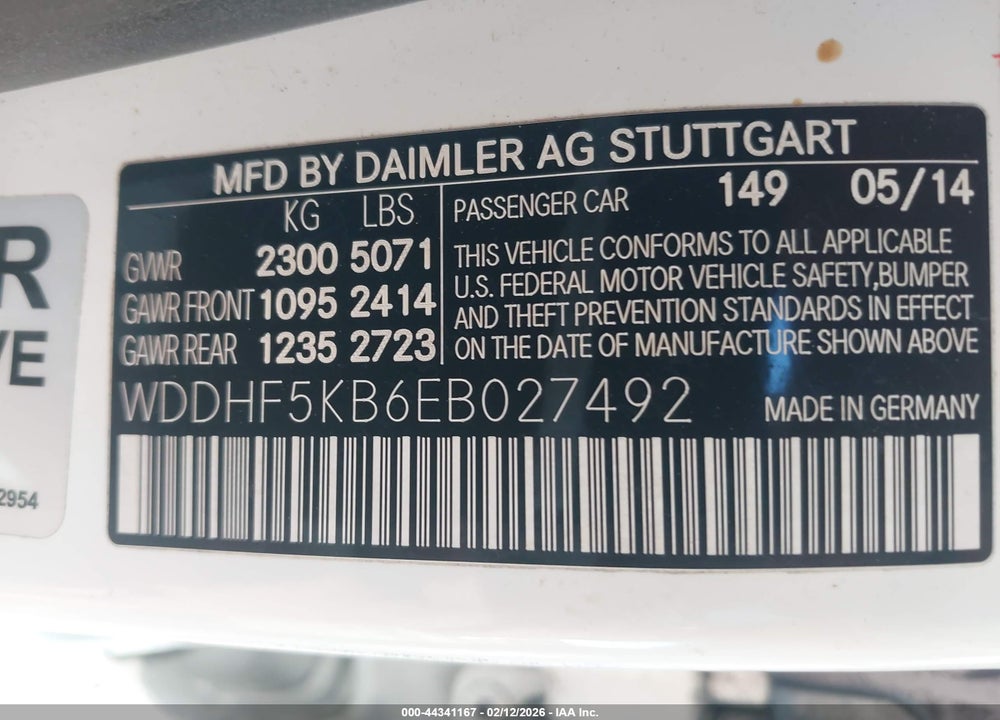 2014 MERCEDES-BENZ E 350 VIN: WDDHF5KB6EB027492