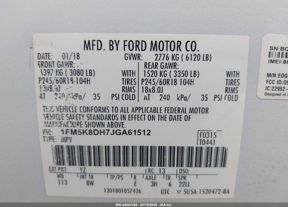2018 FORD EXPLORER XLT VIN: 1FM5K8DH7JGA61512