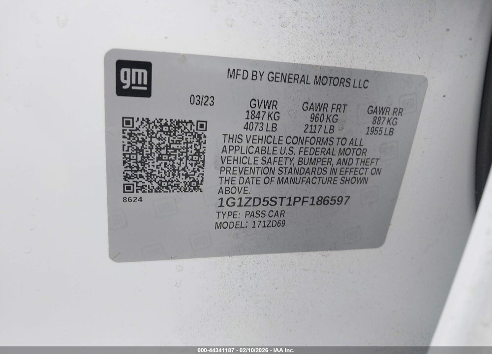 2023 CHEVROLET MALIBU FWD 1LT VIN: 1G1ZD5ST1PF186597