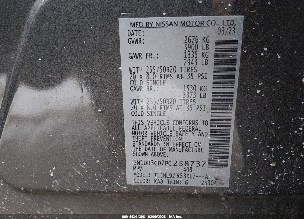 2023 NISSAN PATHFINDER SL 4WD VIN: 5N1DR3CD7PC258737