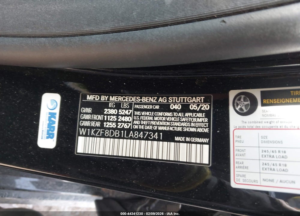 2020 MERCEDES-BENZ E 350 VIN: W1KZF8DB1LA847341
