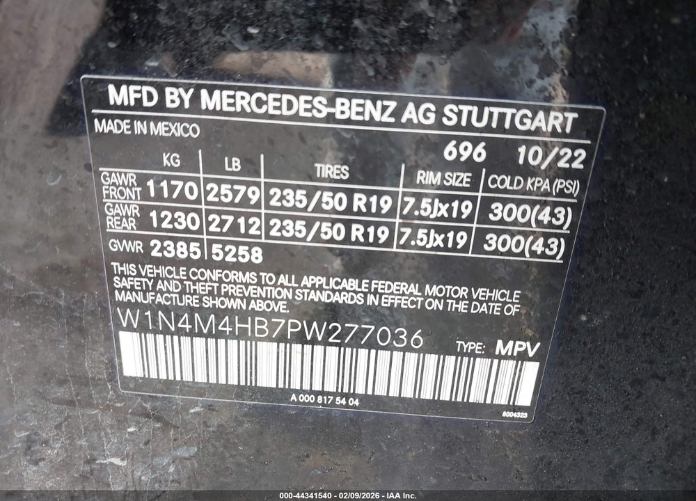 2023 MERCEDES-BENZ GLB 250 4MATIC VIN: W1N4M4HB7PW277036