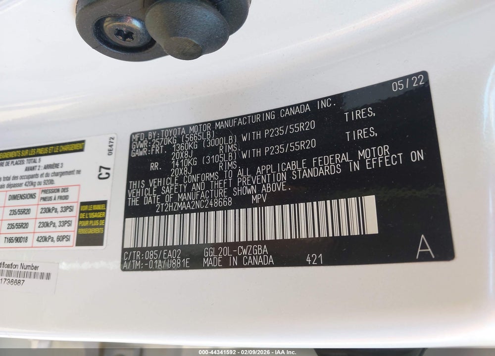 2022 LEXUS RX 350 VIN: 2T2HZMAA2NC248668