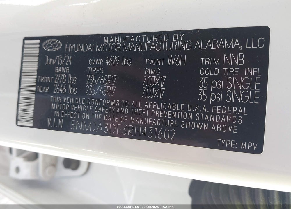 2024 HYUNDAI TUCSON SE VIN: 5NMJA3DE3RH431602