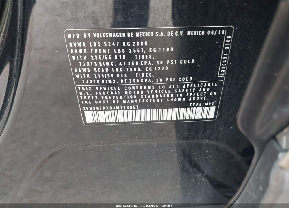 2018 VOLKSWAGEN TIGUAN 2.0T SE/2.0T SEL VIN: 3VV3B7AX0JM178857