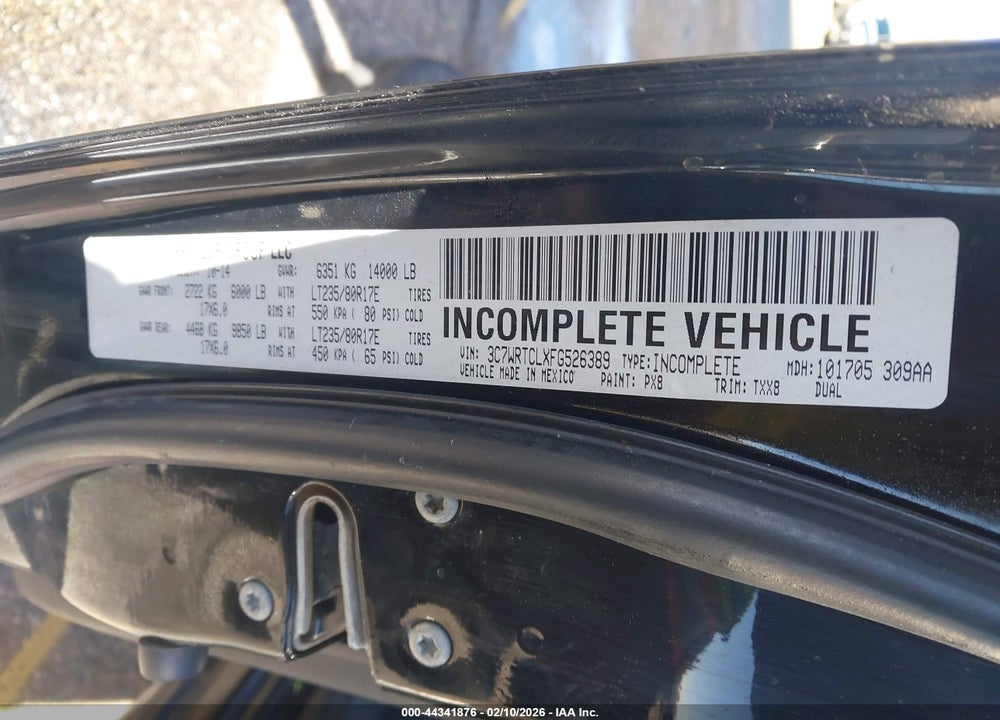 2015 RAM 3500 CHASSIS TRADESMAN/SLT/LAIE VIN: 3C7WRTCLXFG526389