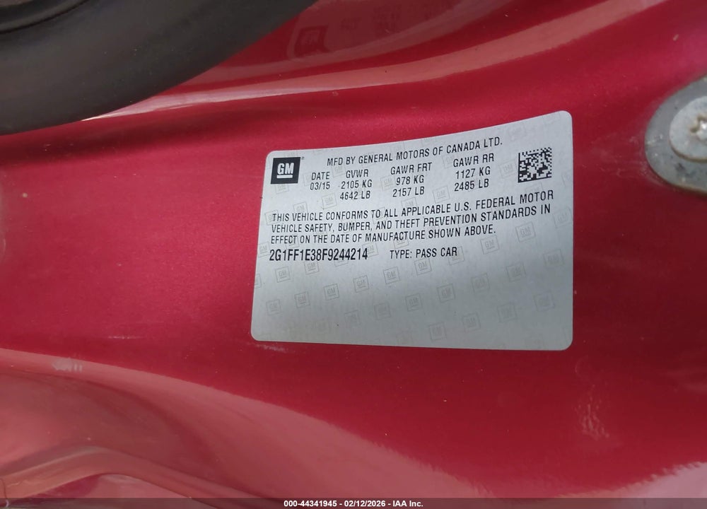 2015 CHEVROLET CAMARO 2LT VIN: 2G1FF1E38F9244214