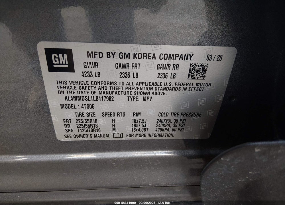 2020 BUICK ENCORE GX FWD SELECT VIN: KL4MMDSL1LB117982