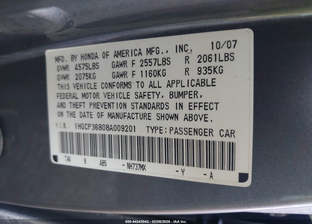 2008 HONDA ACCORD 3.5 EX-L VIN: 1HGCP36808A009201