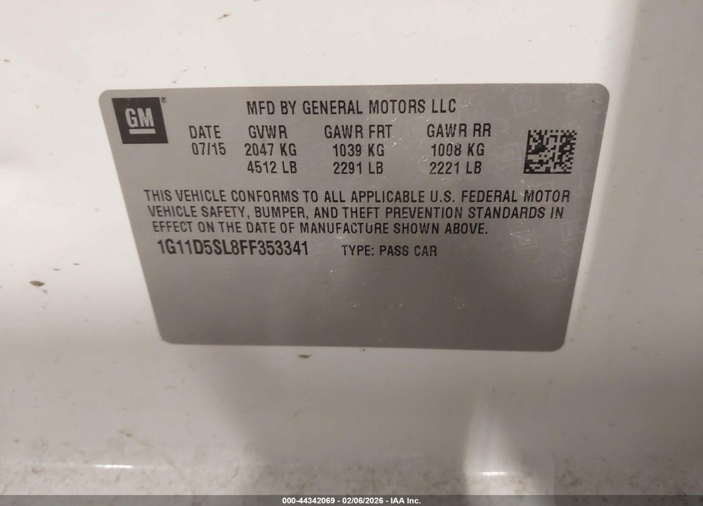 2015 CHEVROLET MALIBU 2LT VIN: 1G11D5SL8FF353341