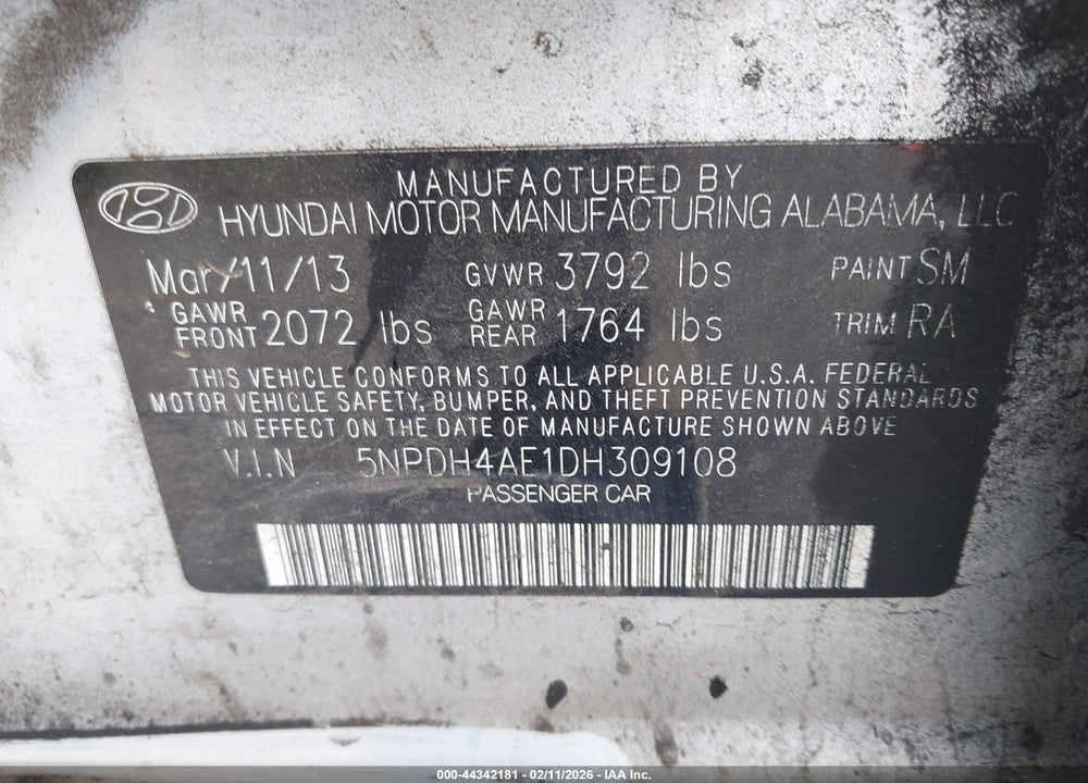 2013 HYUNDAI ELANTRA GLS VIN: 5NPDH4AE1DH309108