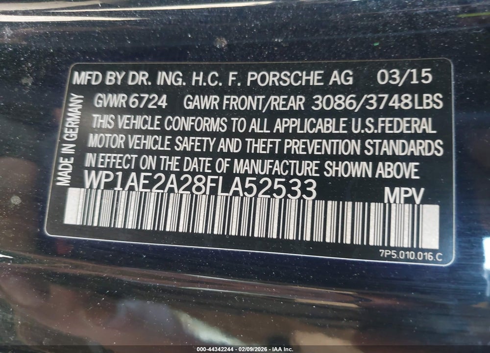 2015 PORSCHE CAYENNE E-HYBRID S VIN: WP1AE2A28FLA52533