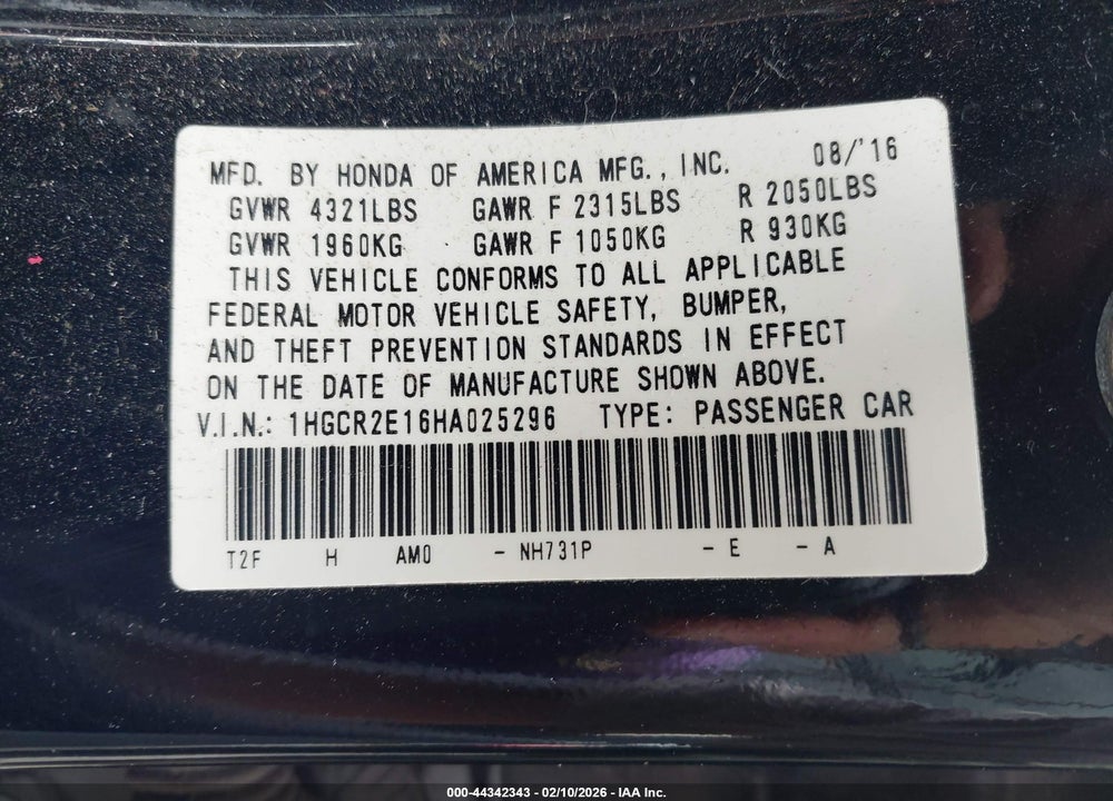 2017 HONDA ACCORD SPORT SE VIN: 1HGCR2E16HA025296