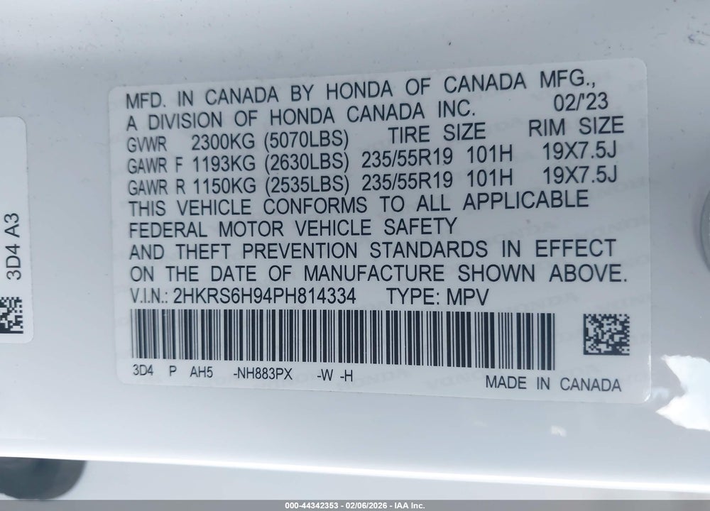 2023 HONDA CR-V HYBRID SPORT TOURING VIN: 2HKRS6H94PH814334