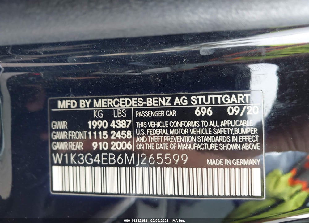 2021 MERCEDES-BENZ A 220 VIN: W1K3G4EB6MJ265599