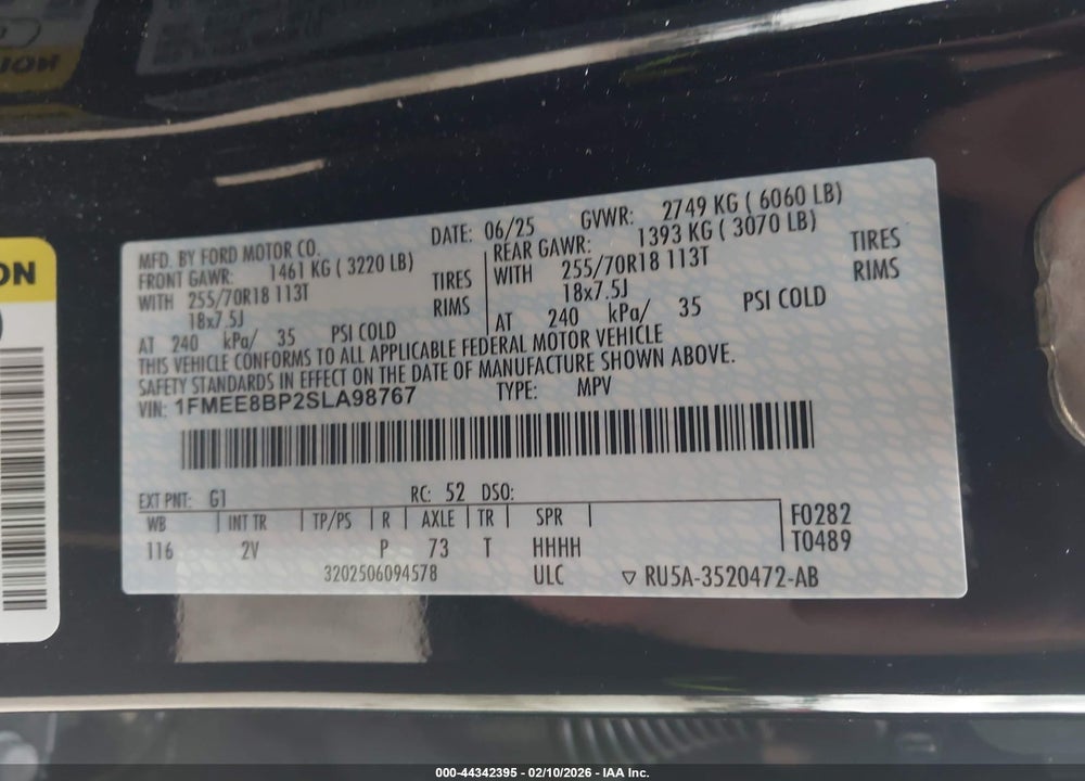 2025 FORD BRONCO OUTER BANKS VIN: 1FMEE8BP2SLA98767