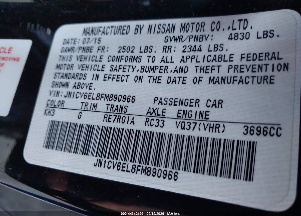 2015 INFINITI Q60 VIN: JN1CV6EL8FM890966