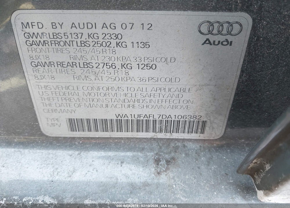 2013 AUDI ALLROAD 2.0T PREMIUM PLUS VIN: WA1UFAFL7DA106382