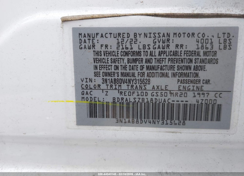2022 NISSAN SENTRA SR XTRONIC CVT VIN: 3N1AB8DV4NY315628