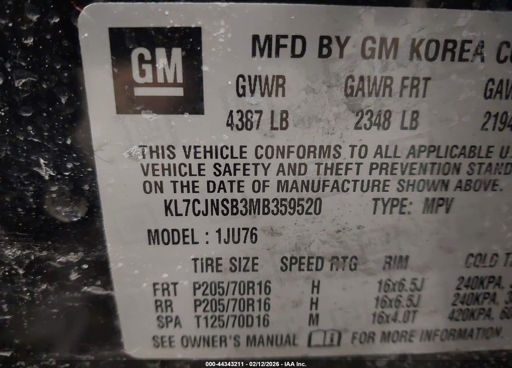 2021 CHEVROLET TRAX AWD LS VIN: KL7CJNSB3MB359520