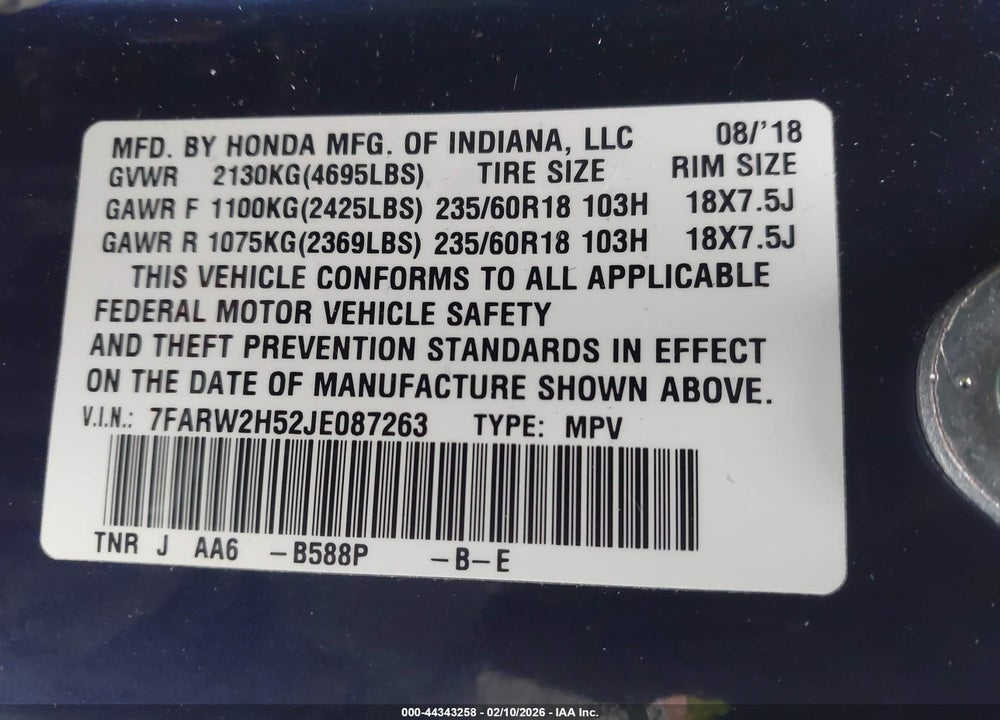 2018 HONDA CR-V EX VIN: 7FARW2H52JE087263