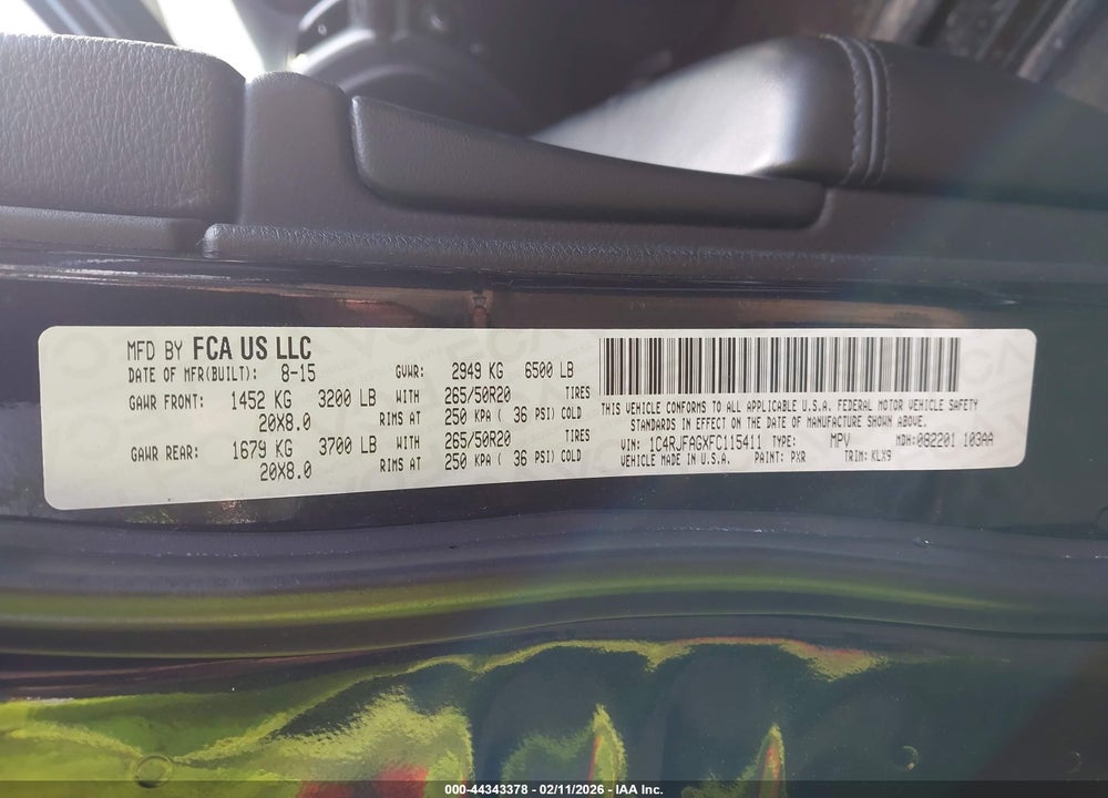 2015 JEEP GRAND CHEROKEE ALTITUDE VIN: 1C4RJFAGXFC115411