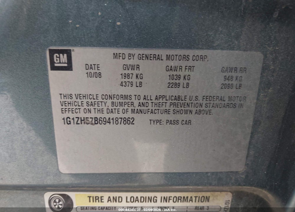 2009 CHEVROLET MALIBU LT VIN: 1G1ZH57B694187862