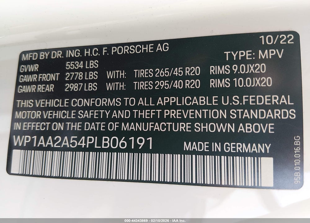 2023 PORSCHE MACAN T VIN: WP1AA2A54PLB06191