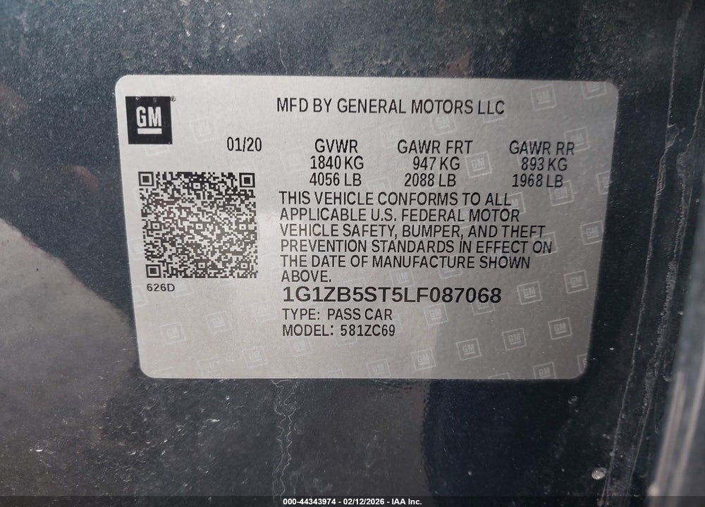 2020 CHEVROLET MALIBU FWD LS VIN: 1G1ZB5ST5LF087068
