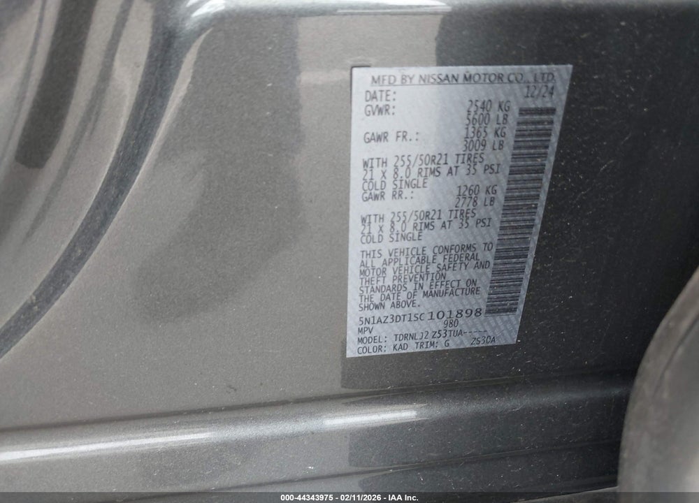 2025 NISSAN MURANO PLATINUM VIN: 5N1AZ3DT1SC101898