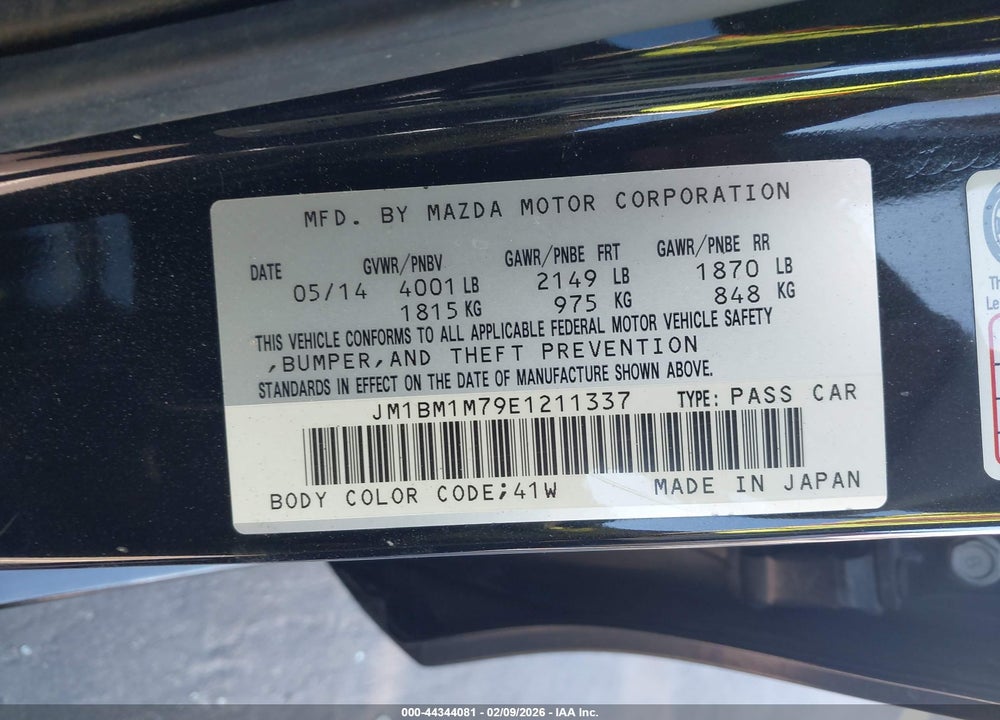 2014 MAZDA 3 I GRAND TOURING VIN: JM1BM1M79E1211337