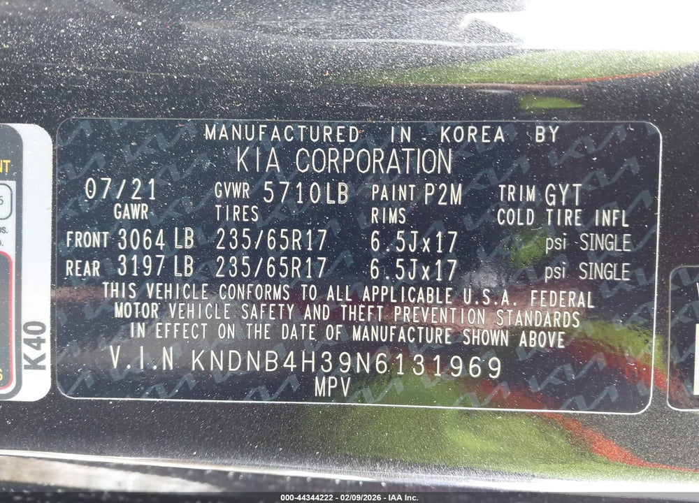 2022 KIA CARNIVAL MPV LX VIN: KNDNB4H39N6131969