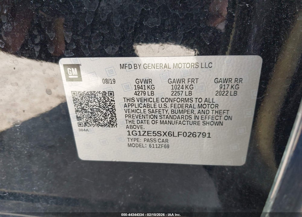2020 CHEVROLET MALIBU FWD PREMIER VIN: 1G1ZE5SX6LF026791