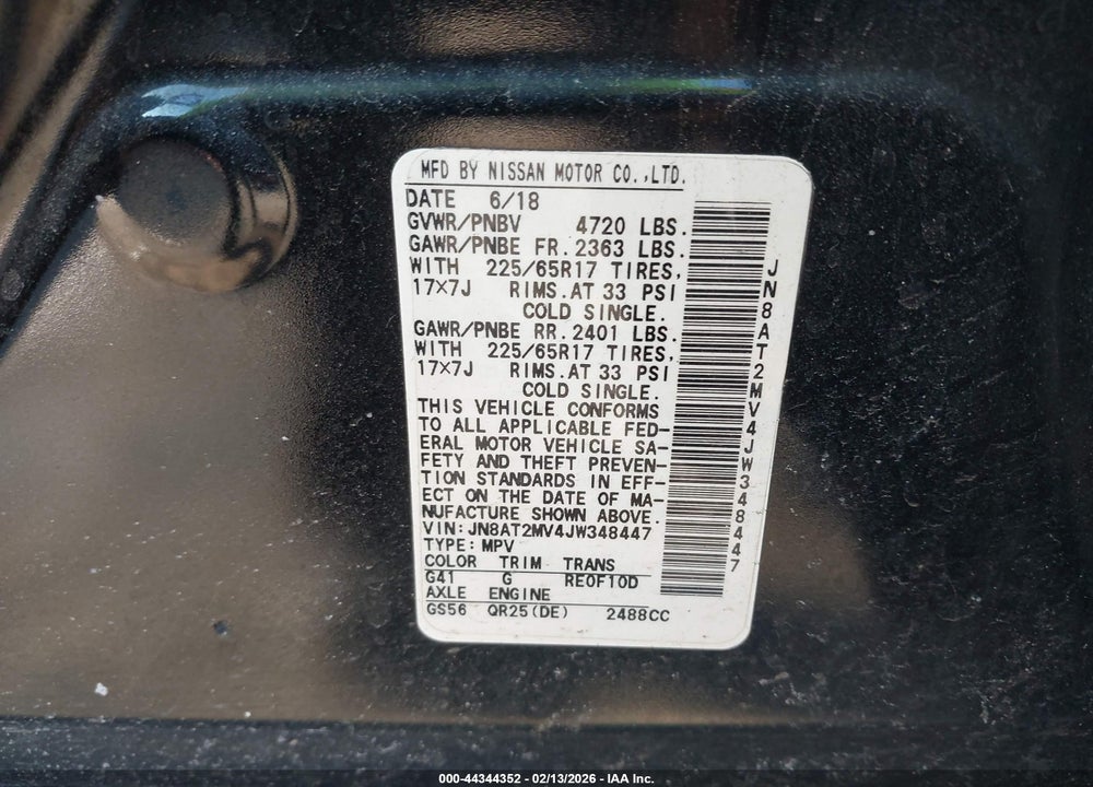 2018 NISSAN ROGUE SV VIN: JN8AT2MV4JW348447